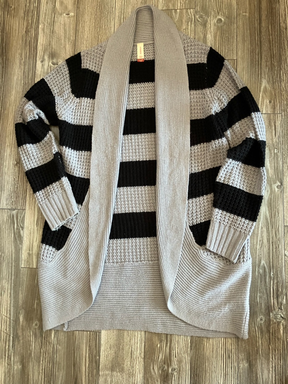 🌸 No Boundaries Black and Light Gray Striped Knit Cardigan